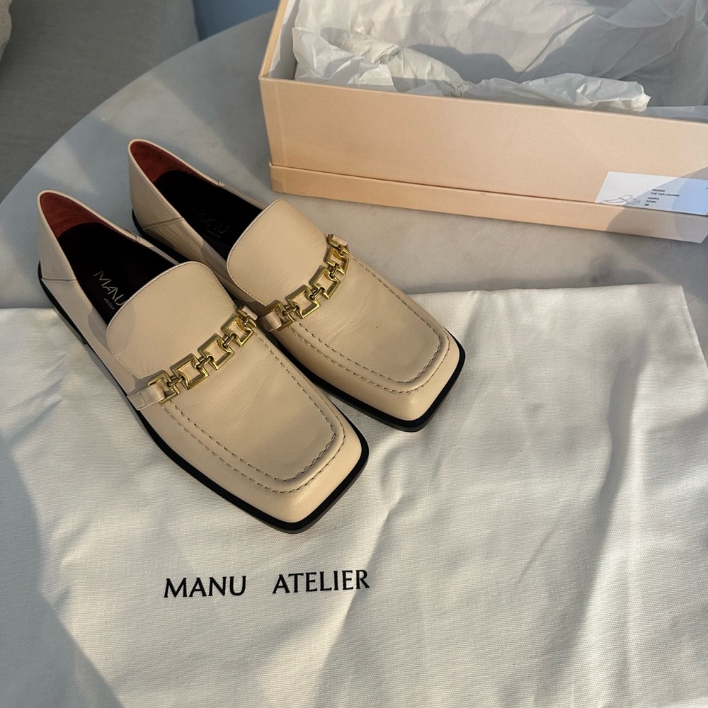 New in Box Manu Atelier The Tap Loafers Nappa Ivory Size 38